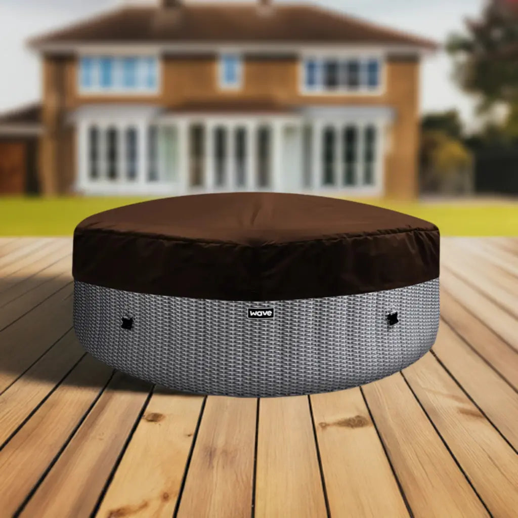 Dog Bed On a Wooden Deck By Wave Spa Atlantic Hot Tub For Ultimate Relaxation