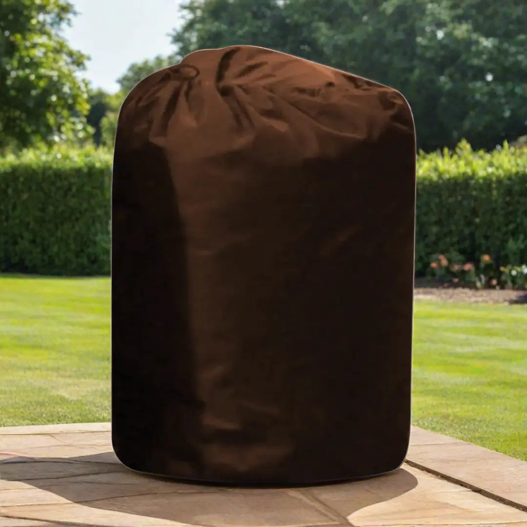 Insulated Pump Cover For Cosy Spa Smart Pump Shown With a Brown Bag On a Yard Table