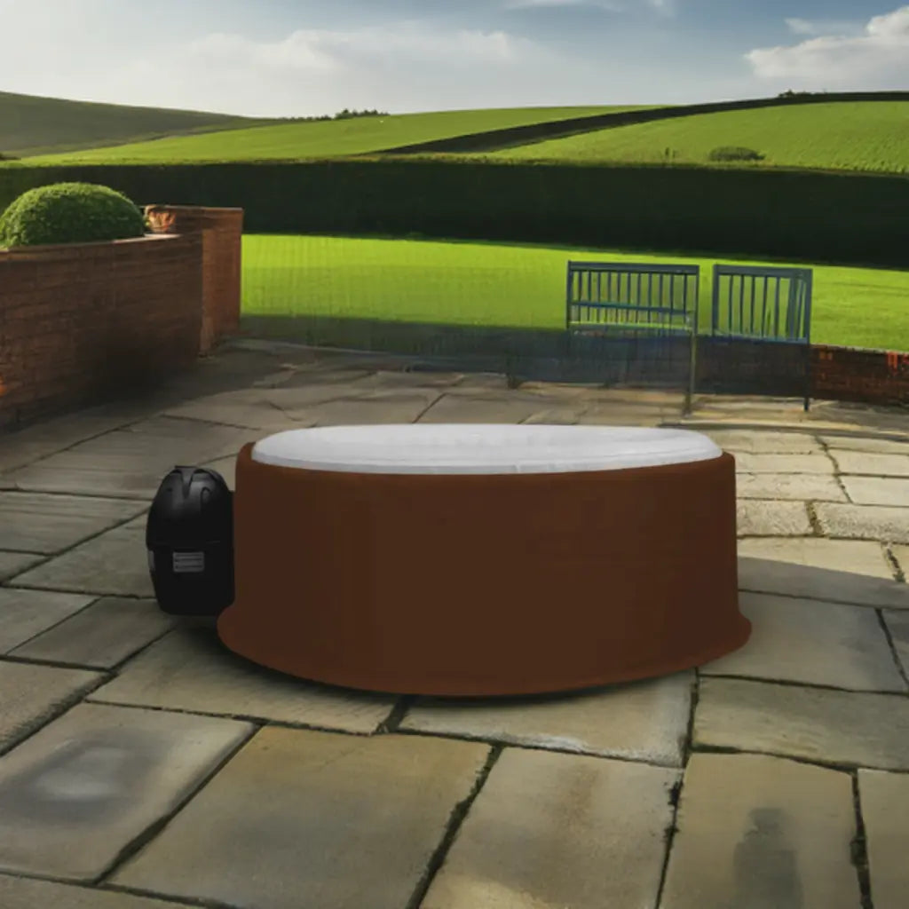 Person Round Hot Tub On a Stone Patio With Insulated Hot Tub Jacket For Cleverspa