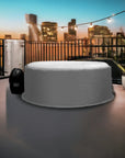 Person Enjoying White Circular Hot Tub On Balcony With Insulated Hot Tub Jacket For Cleverspa