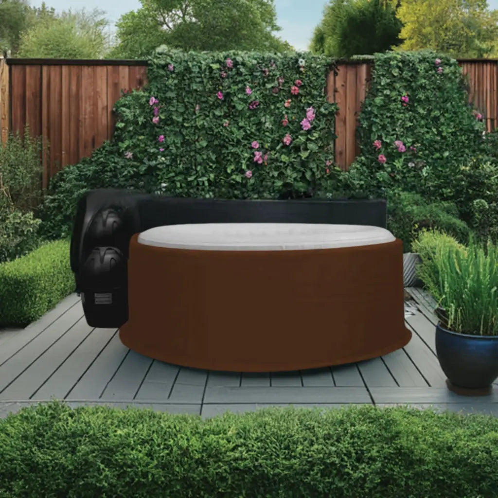 Insulated Intex Purespa Hot Tub Jacket On a Covered Hot Tub On a Wooden Deck