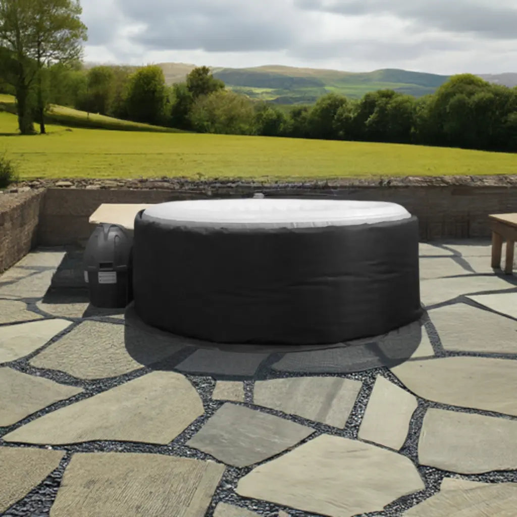 Inflatable Intex Purespa Hot Tub With Insulated Hot Tub Jacket On a Stone Patio