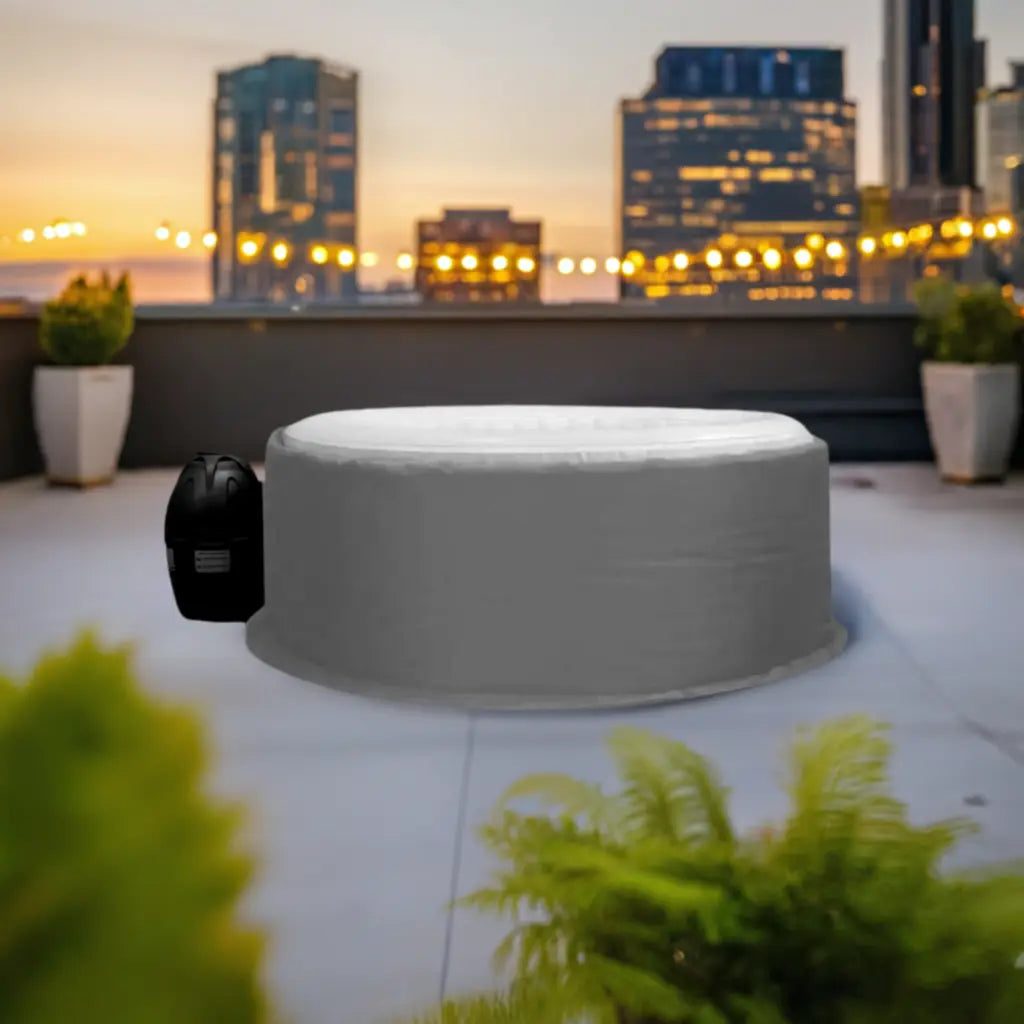 Inflatable White Hot Tub On Rooftop Terrace With Insulated Hot Tub Jacket For Mspa