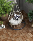 Hanging Chair With Cushion And Plant Next To Outsunny Interlocking Flooring Tiles For Hot Tub