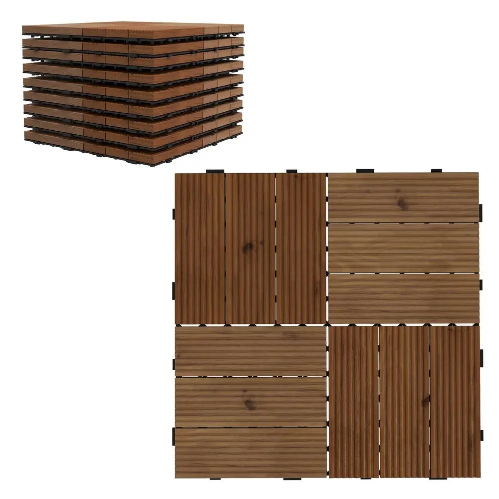 Set Of Four Wooden Interlocking Flooring Tiles For Patio, Balcony, Hot Tub By Outsunny