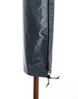 Blue Leather Umbrella With Wooden Handle Under Grey Waterproof Cover For Garden Offset Umbrella