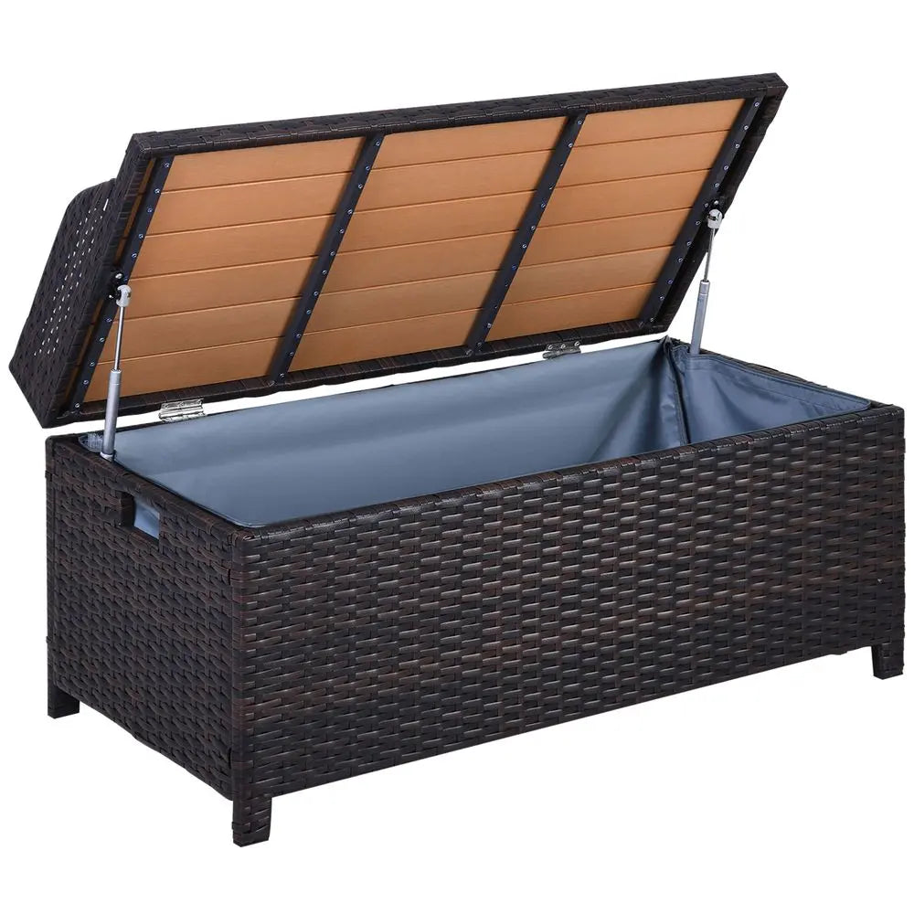 Rattan Hot Tub Storage Bench Offers Ample Storage For Outdoor Furniture In a Stylish Wicker Design