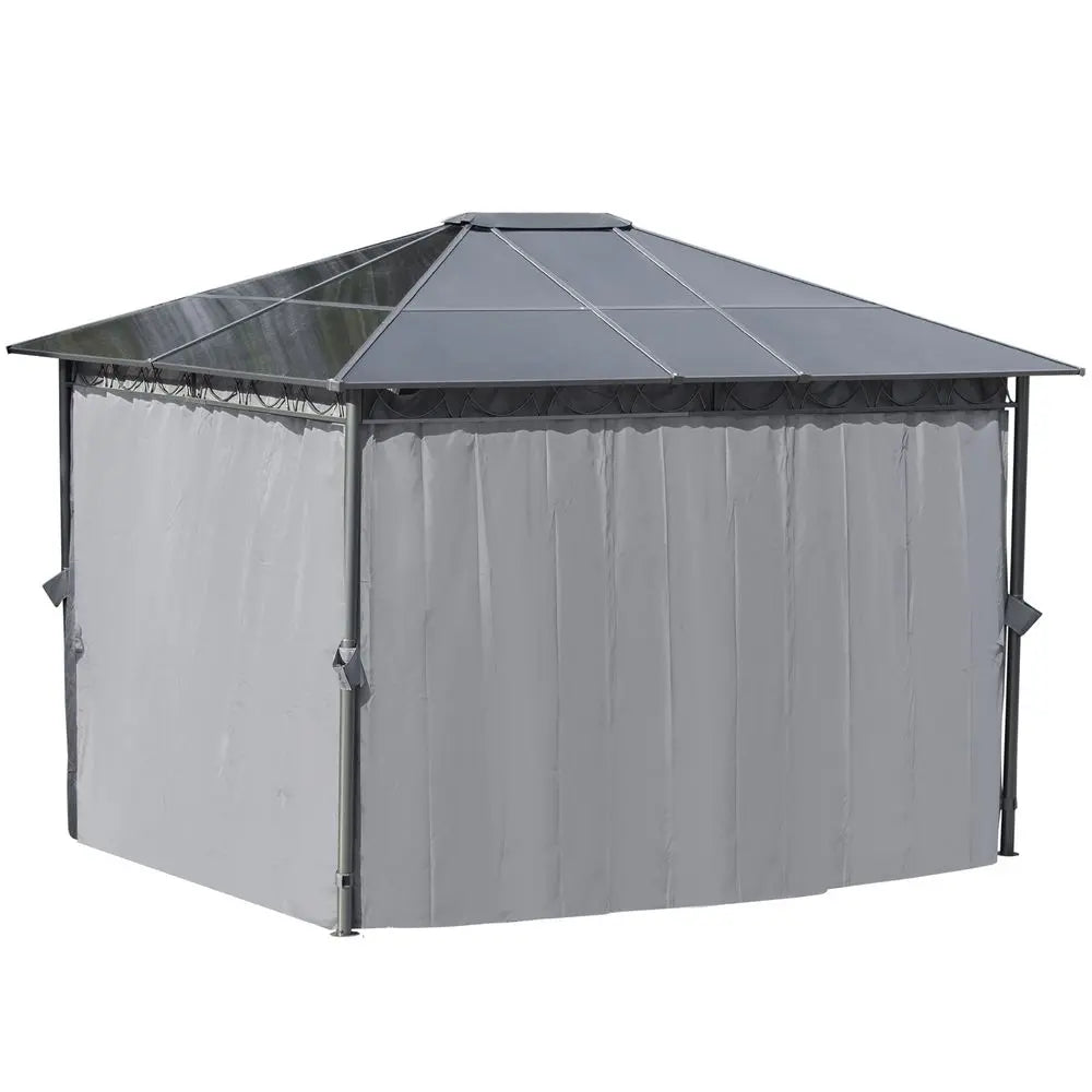 Sturdy Hardtop Hot Tub Enclosure With Black Canopy, Gray Cover, And Polycarbonate Curtains