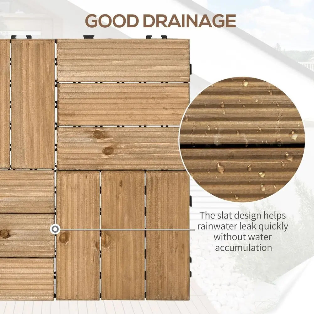 Close Up Of Durable Interlocking Decking From Interlocking Wooden Decking Tiles - 27-piece Set