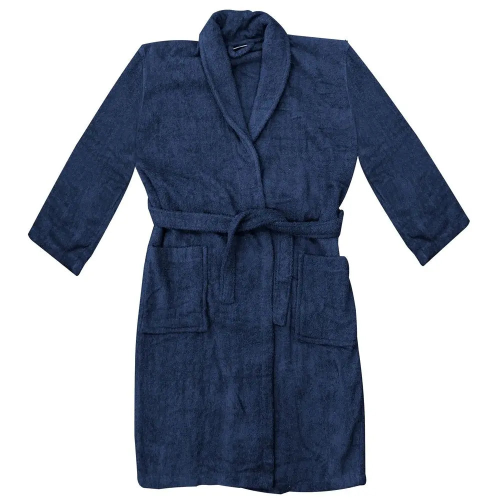 Unisex Luxury Soft Plush Fleece Navy Blue Bathrobe For Ultimate Comfort