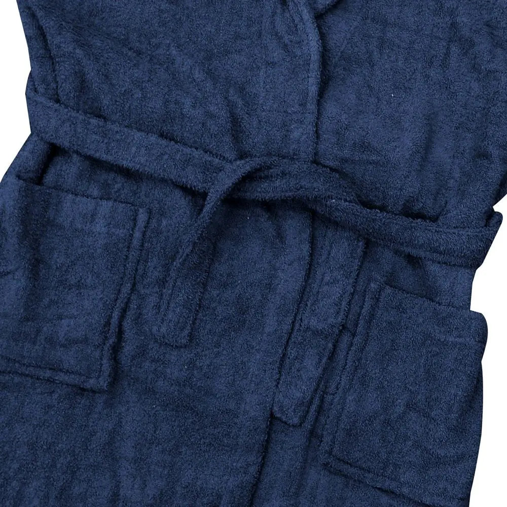 Unisex Luxury Soft Plush Fleece Navy Blue Bathrobe On White Background For Ultimate Comfort