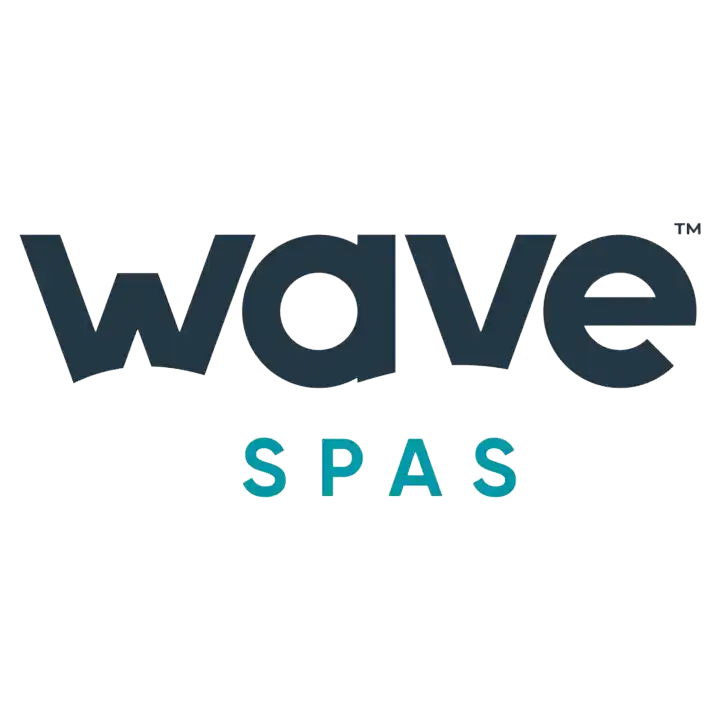 Wave spa logo with dark blue and teal text on white background.